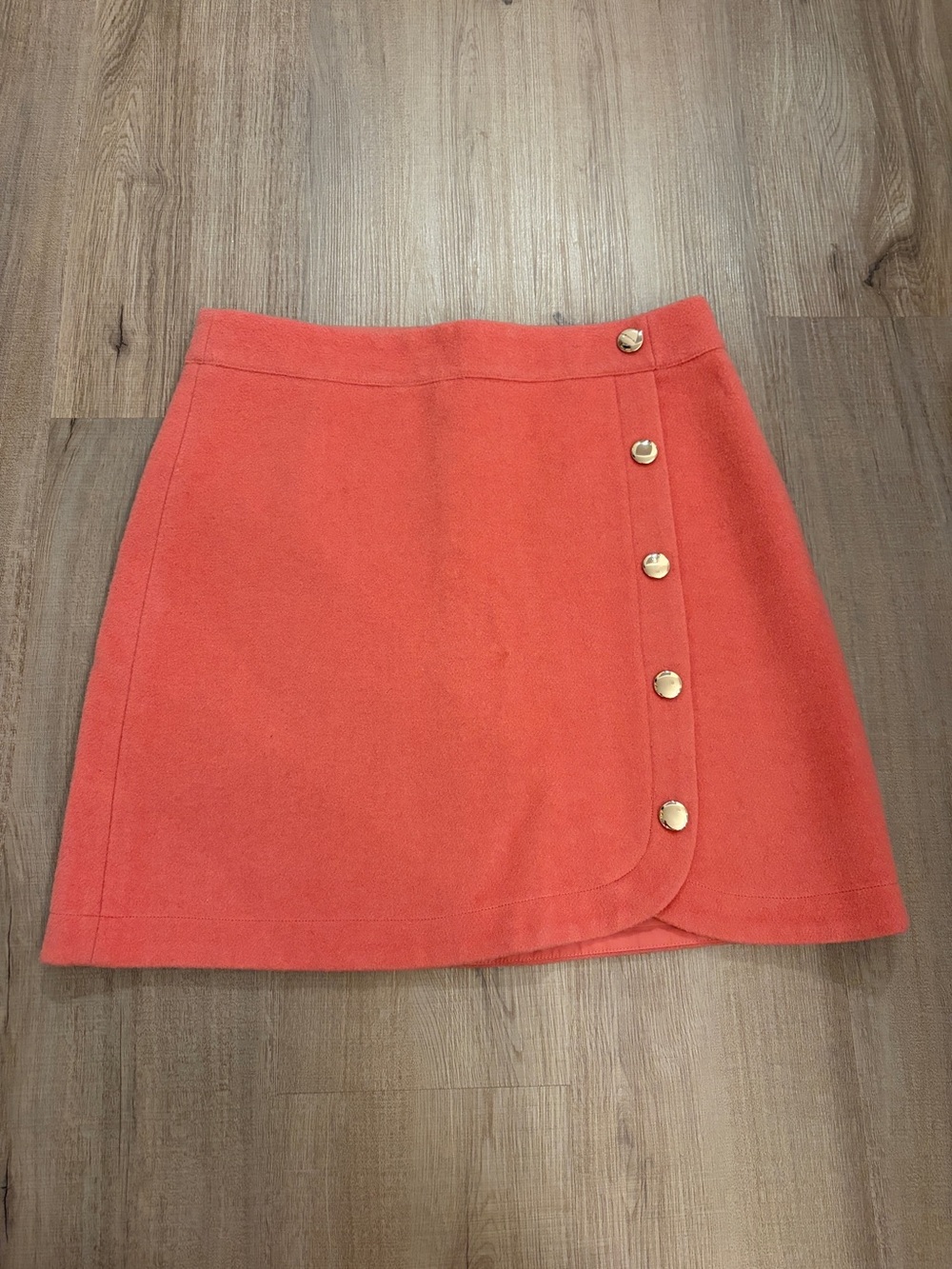 Autumn LOFT Coral-Orange Mini Skirt with Gold Buttons